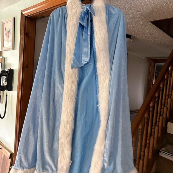 Princess Dress Blue With Cloak Faux Velvet/fur Size 11-12 Girls - Picture 9 of 15
